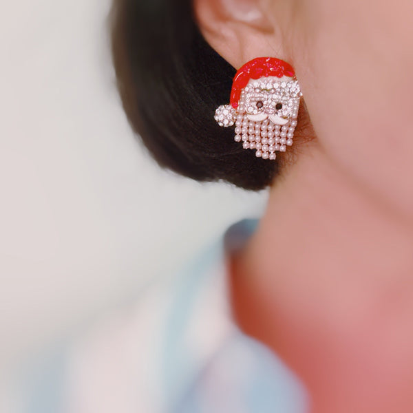 Glam Santa Claus face earrings – sparkling holiday-themed studs