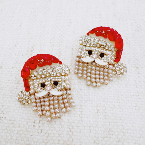 Glam Santa Claus face earrings – sparkling holiday-themed studs