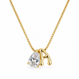 Sculptural Initial Pear Crystal Necklace – Gold Letter A Charm with Pear-Cut Crystal