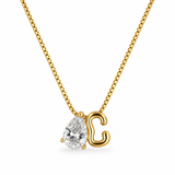 Sculptural Initial Pear Crystal Necklace – Gold Letter C Charm with Pear-Cut Crystal