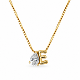 Sculptural Initial Pear Crystal Necklace – Gold Letter E Charm with Pear-Cut Crystal