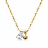 Sculptural Initial Pear Crystal Necklace – Gold Letter J Charm with Pear-Cut Crystal