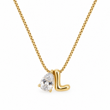 Sculptural Initial Pear Crystal Necklace – Gold Letter L Charm with Pear-Cut Crystal
