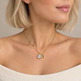Sculptural Initial Pear Crystal Necklace – Gold Letter A Charm with Pear-Cut Crystal, Styled on Model