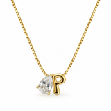 Sculptural Initial Pear Crystal Necklace – Gold Letter P Charm with Pear-Cut Crystal