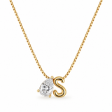 Sculptural Initial Pear Crystal Necklace – Gold Letter S Charm with Pear-Cut Crystal