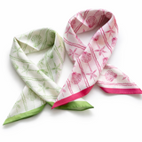 Coastal-themed square scarf with detailed shell motifs and contrast edging, ideal for wearing around the neck, hair, or tied to a tote.