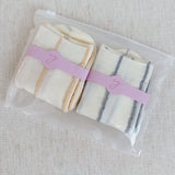 Set of two minimalist crew socks featuring subtle contrast stitching at the top and toe, adding a clean and stylish detail to everyday wear.