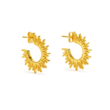 Set of small hoop earrings with radiating sunburst-inspired design in gold finishes