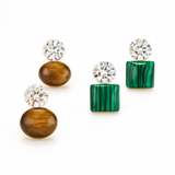 Chic stud earrings featuring a combination of a shimmering stone and polished natural stone accent. These earrings blend refined sparkle with modern design, perfect for elevating both casual and dressy looks.
