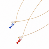 Brass necklace with red fish charm and pearl – cute nautical vibe