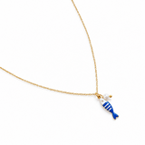 Necklace with red fish charm and pearl – cute nautical vibe