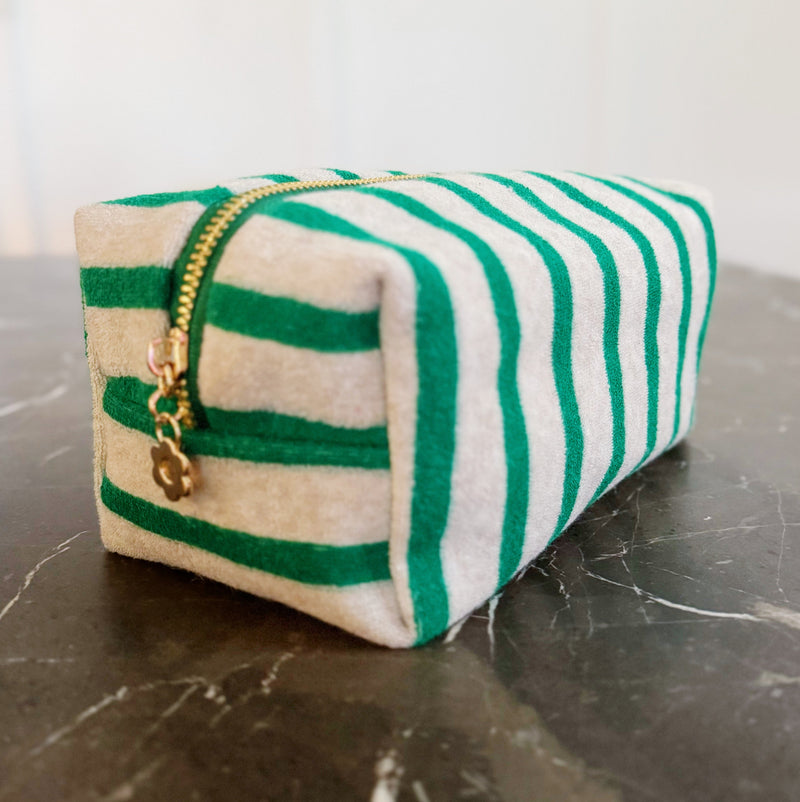 cloth travel makeup bag ELLISON + YOUNG TERRY STRIPED COSMETIC CASE TIMELESS NAVY free cosmetic bags are great for organizing your purse. Terry Cloth Striped Cosmetic Case