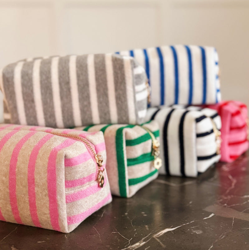 cloth travel makeup bag Terry Cloth Striped Cosmetic Case