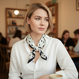 Lightweight textured square scarf with a soft finish, ideal for accessorizing hair, necklines, or handbags with effortless elegance.