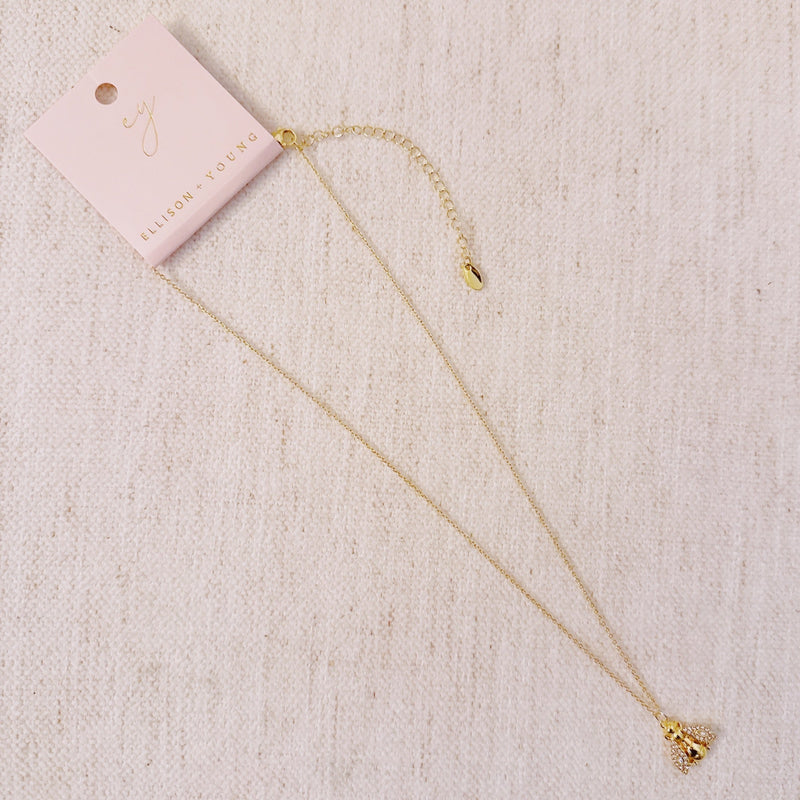 Gold-tone necklace featuring a vintage-style bee pendant with intricate detailing, offering a classic and nature-inspired look.