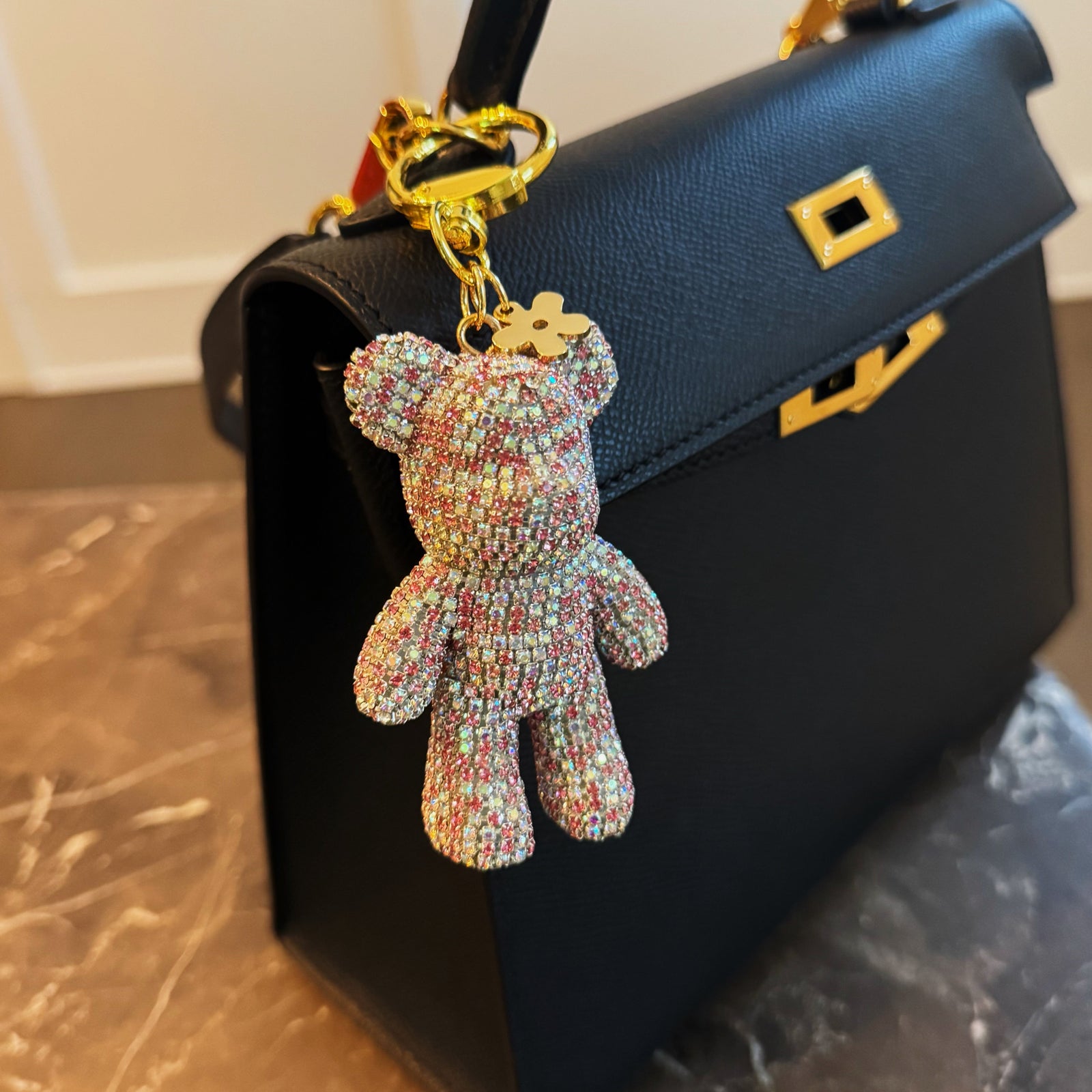 Twinkle Teddy Luxe Bag Charm – Pink Crystal Bear – Ellisonyoung.com