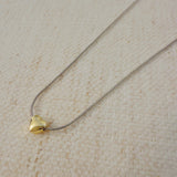 Delicate two-tone necklace featuring a petite heart pendant with a metal finish on a fine chain.