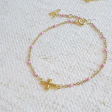 Dainty Color Dots Chain Cross Bracelet