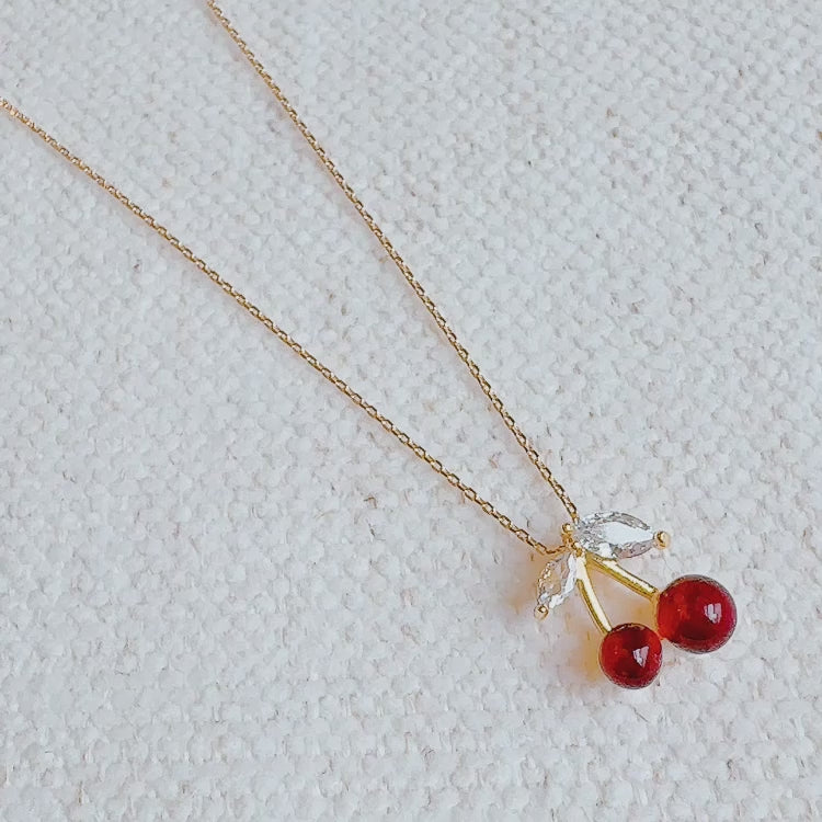 Jewel Cherry Pendant Necklace