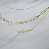 Side Hanging Cross Layered Chain Necklace