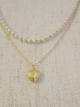 Pearls And Heart Locket Layered Necklace