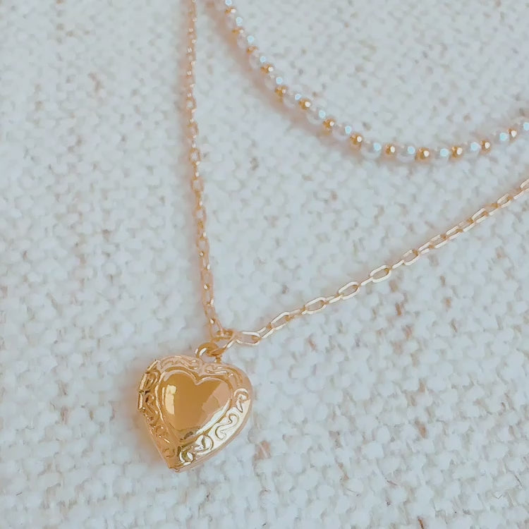 Pearls And Heart Locket Layered Necklace