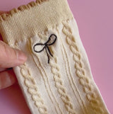 Mini Bow Embroidered Cabled Socks