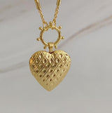 Slash Patterned Heart Open Locket Necklace