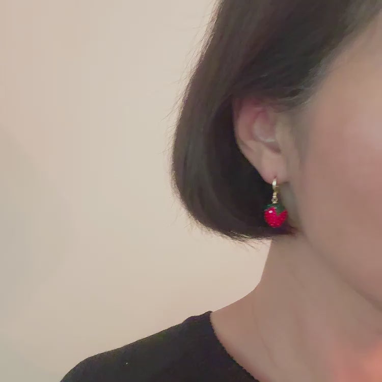 Fresh Cut Strawberry Dangle Huggie Earrings