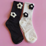 Puffy Daisy Embellished Socks Set Of 2