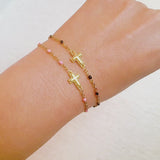 Dainty Color Dots Chain Cross Bracelet