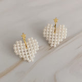 Knitted Pearl Heart Earrings