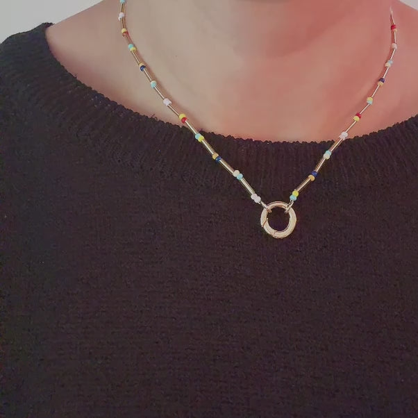 Dainty Color Bead Front Lock Necklace