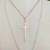 Hammered Cross Long Chain Necklace