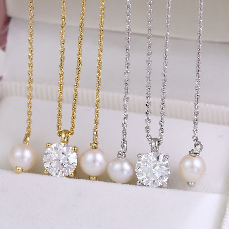 1 Carat Solitaire Diamond Adjustable Necklace - White Gold Plated Sterling silver