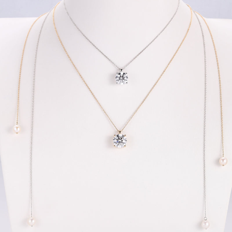 1 Carat Solitaire Diamond Adjustable Necklace - White Gold Plated Sterling silver