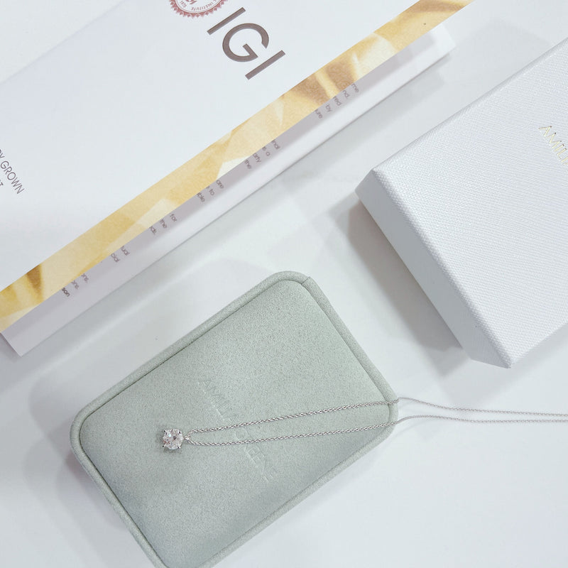 1 Carat Solitaire Diamond Adjustable Necklace - White Gold Plated Sterling silver