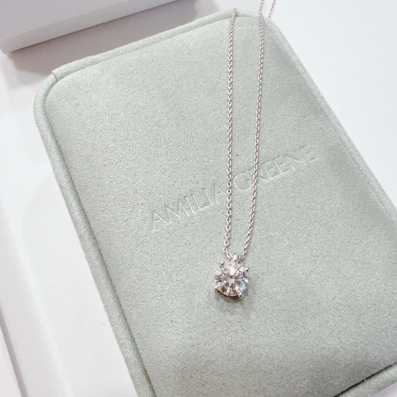1 Carat Solitaire Diamond Adjustable Necklace - White Gold Plated Sterling silver