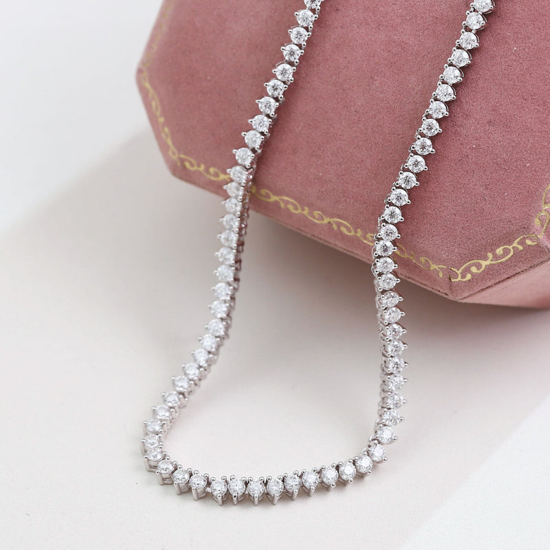 Classic 3-Prong Moissanite Tennis Necklace - Gold Plated Sterling Silver