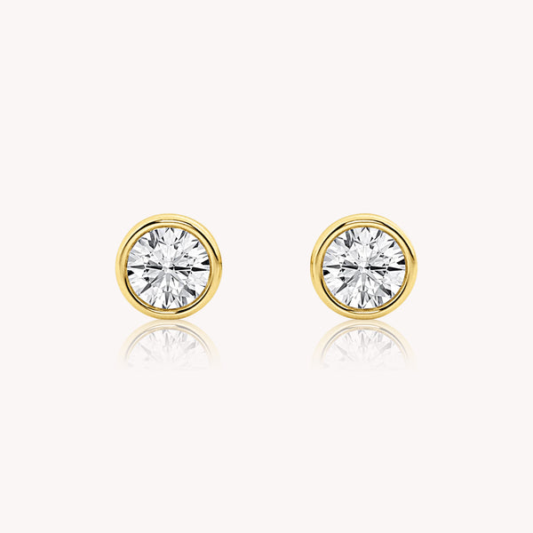 Bezel Set Round Cut Diamond Studs 1 TCW - 14k Solid Gold