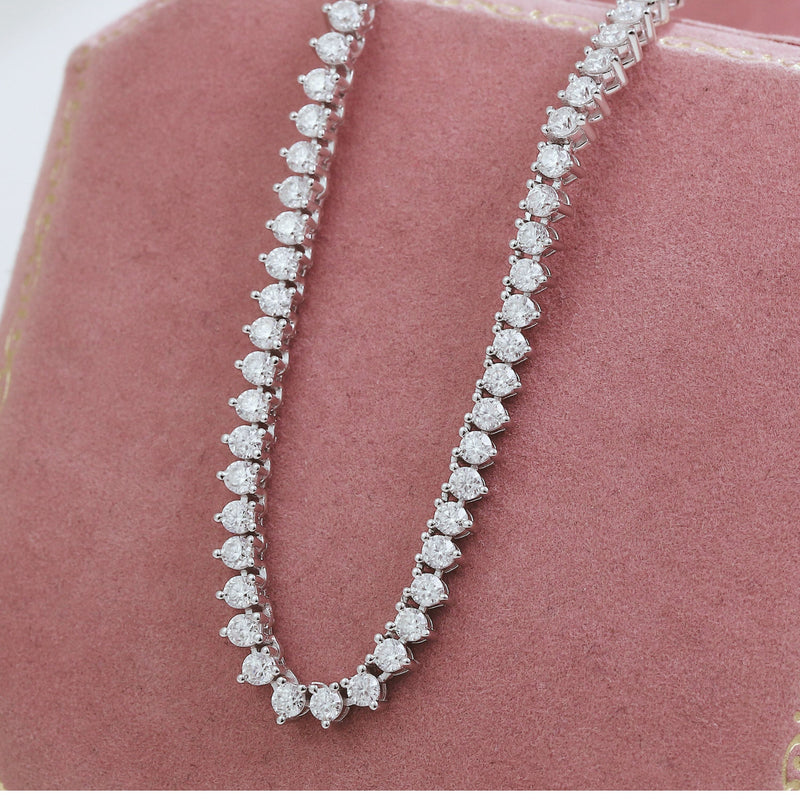 Classic 3-Prong Moissanite Tennis Necklace - Gold Plated Sterling Silver