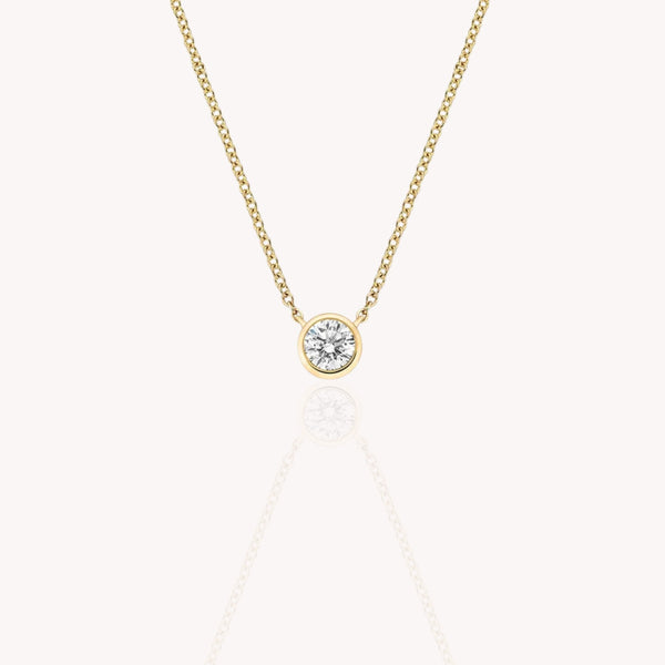 Bezel Set Round Diamond Necklace 0.5 Carats - 14k Solid Gold