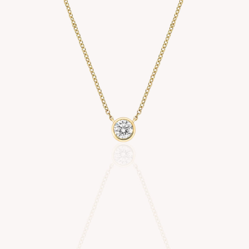 Bezel Set Round Diamond Necklace 0.5 Carats - 14k Solid Gold