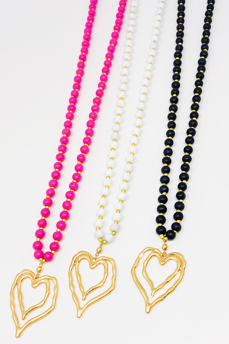 Double Heart Wooden Bead Necklace