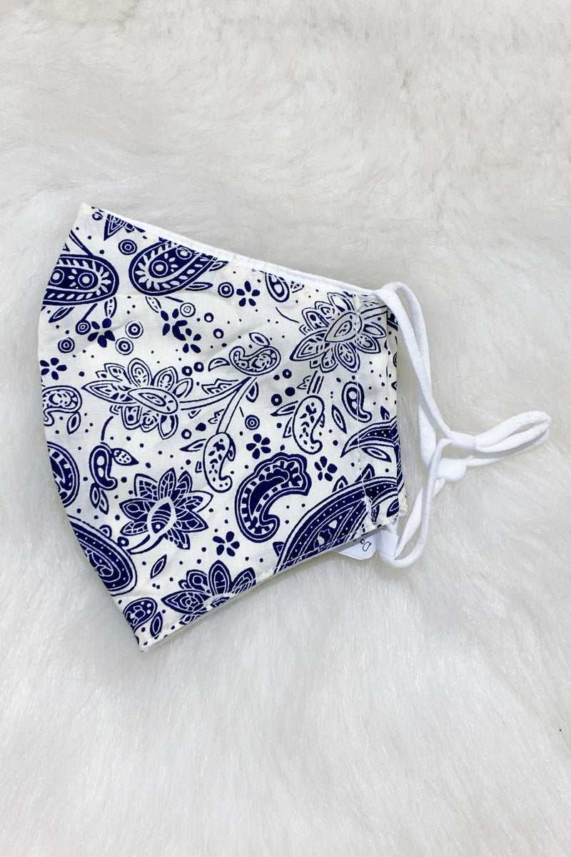 Paisley Fabric Mask in White
