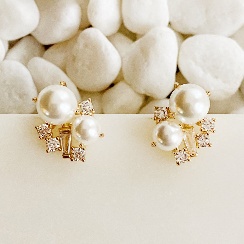 Estate Pearl And Shine Stud Earrings