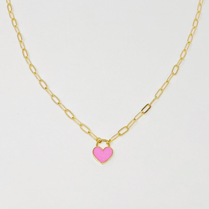 Colored & Locked Heart Necklace
