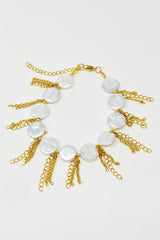 Bracelet de perles de coquillage à franges et chaîne