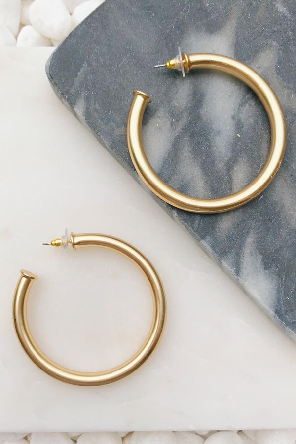 tube matte gold hoop earrings from online Jewelry Boutique Ellison + Young
